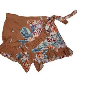 Three Days Floral Skort with Ruffles Tan M